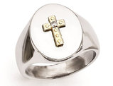 Men's Stainless Steel Ring with 10K Gold Cross